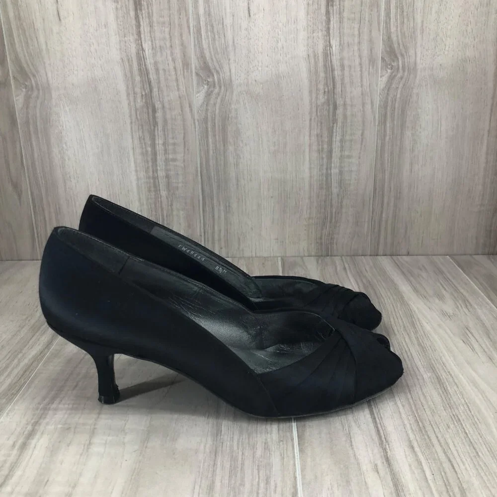 Stuart Weitzman Heels Womens 8.5M Black Slip On Peep Toe Shoes